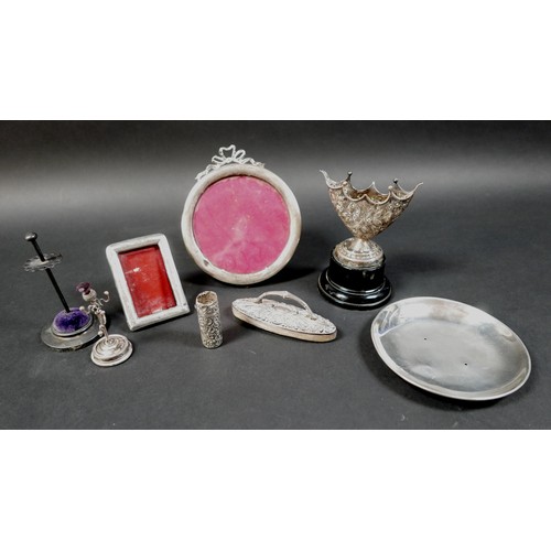 8 - A collection of Victorian and later silver, including a a pin dish with heavily rubbed hallmarks, 12... 