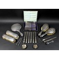 A collection of George V silver and later silver, including a George V silver backed hand mirror 27c... 