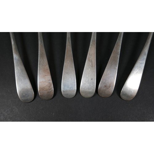 111 - A collection of six Scottish George III silver table spoons, Hanoverian pattern, two Alexander Garde... 