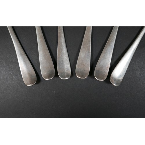 111 - A collection of six Scottish George III silver table spoons, Hanoverian pattern, two Alexander Garde... 