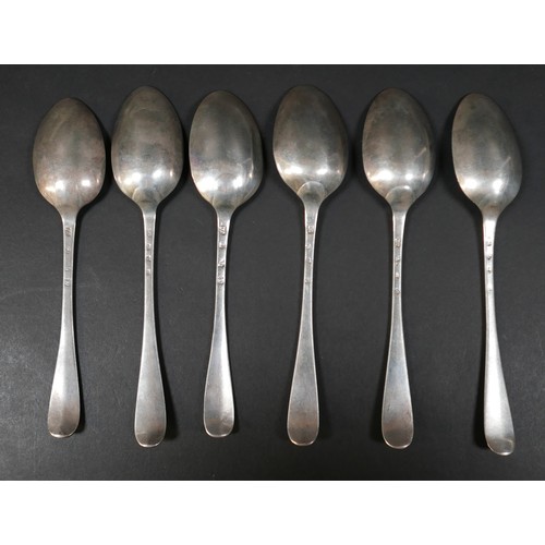 111 - A collection of six Scottish George III silver table spoons, Hanoverian pattern, two Alexander Garde... 