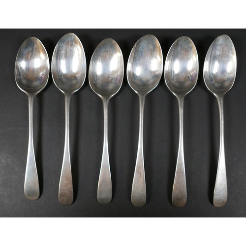 111 - A collection of six Scottish George III silver table spoons, Hanoverian pattern, two Alexander Garde... 