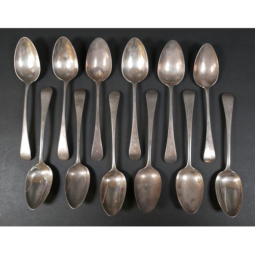 109 - A collection of twelve Georgian silver table spoons, Hanoverian and Old English patterns, terminal e... 