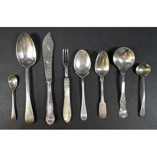 74 - A collection of silver items, including Georgian teaspoons, sugar tongs, William Bateman, napkin rin... 