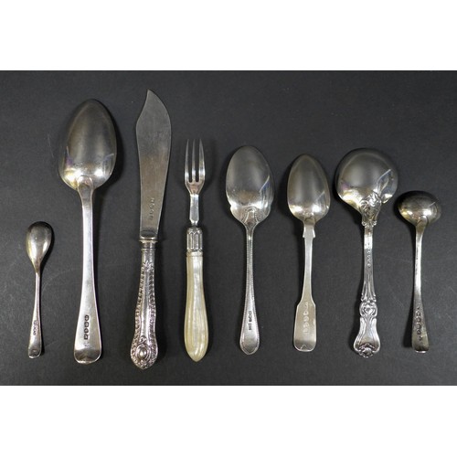 74 - A collection of silver items, including Georgian teaspoons, sugar tongs, William Bateman, napkin rin... 