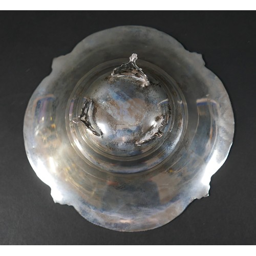 13 - A silver bowl, with decorative rim, raised on three pierced feet, 19 by 8cm high, 4.98toz.