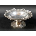 A silver pedestal bowl, of octagonal form with pierced gallery edge, raised on a tapering foot, 15.5... 