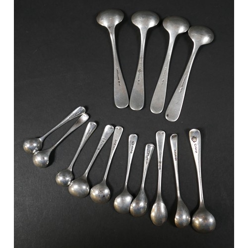 72 - A group of silver items, comprising various small salt and mustard spoons, a small toast rack, Mappi... 