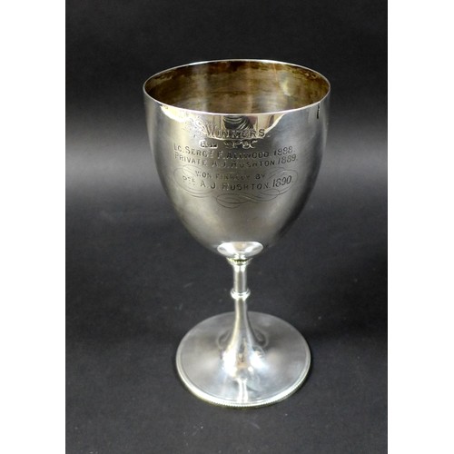 68 - A silver Victorian goblet, inscribed '4th Notts VB Derbyshire Regt. E. Company The Burnside Challeng... 