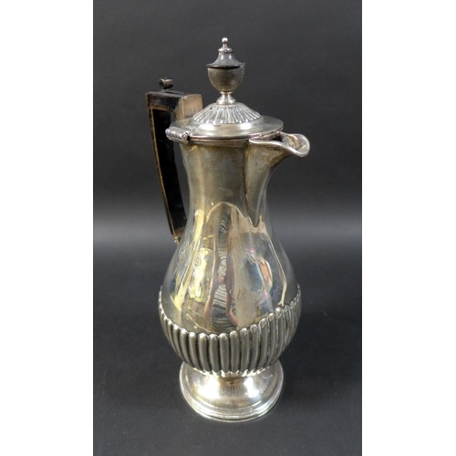 93 - An Edwardian coffee pot with ebonised handle and finial, 'JM' monogram inscribed to side, The Goldsm... 