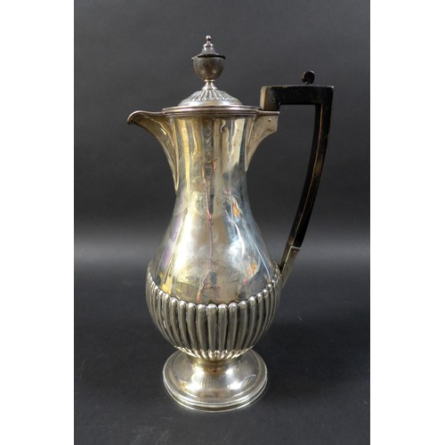 93 - An Edwardian coffee pot with ebonised handle and finial, 'JM' monogram inscribed to side, The Goldsm... 