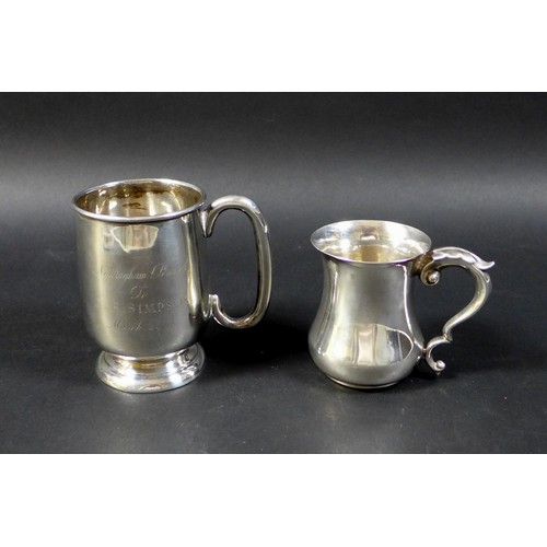 85 - Two silver tankards, one inscribed 'Nottingham Branch To J. S. Simpson March. 1955.', marked Viner's... 