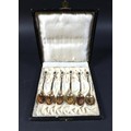 A set of six silver gilt and enamel coffee spoons, in case, marked '925 S. G. G.', total weight 1.48... 