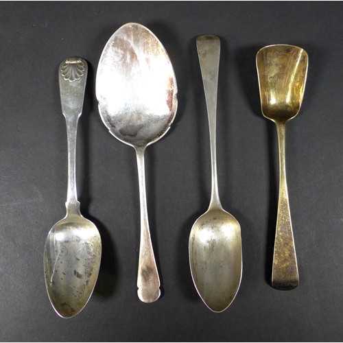 52 - A small group of silver items, comprising an interesting early 18th century silver gilt shovel spoon... 