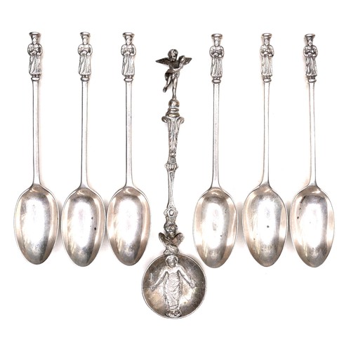 7 - A set of six silver teaspoons, with apostle terminals, Mappin & Webb, together with an 800 silver fa... 