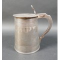 A George III silver lidded tankard, of tapering cylindrical form with two bands of reeded decoration... 
