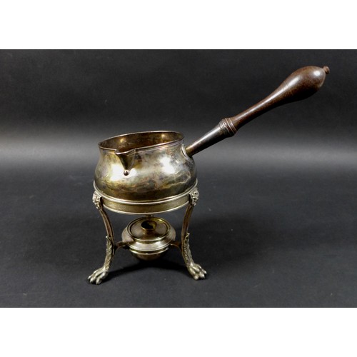 91 - A George II silver brandy pan, marks worn 7.4oz together with a later Georgian silver spirit stand b... 