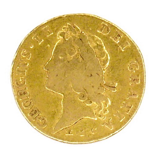 176 - A George II gold guinea, 1732, obverse with George II young head above EIC, reverse with quartered s... 