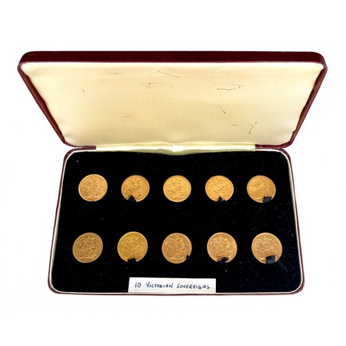 183 - An impressive collection of ten Victorian gold sovereigns, comprising 1885 Melbourne Mint, 1886 Melb... 