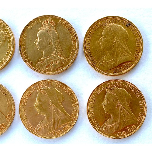 183 - An impressive collection of ten Victorian gold sovereigns, comprising 1885 Melbourne Mint, 1886 Melb... 