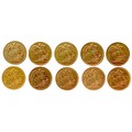 An impressive collection of ten Victorian gold sovereigns, comprising 1885 Melbourne Mint, 1886 Melb... 
