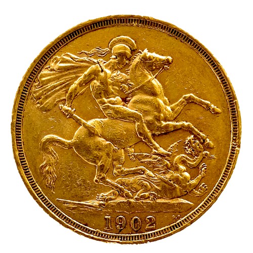 177 - An Edward VII gold double sovereign, two pounds coin, 1902, 28.3mm, 16.0g.