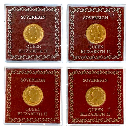 180 - A group of four Elizabeth II gold sovereigns, comprising 1964, 1964, 1966, and 1968, all circulated ... 