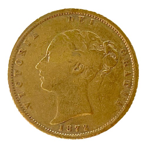 157 - A Victoria Young Head Shield Back gold half sovereign, 1872.