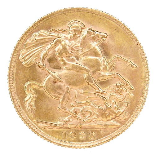 169 - A George V gold sovereign, 1928, Pretoria, South Africa Mint.