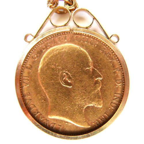 162 - An Edwardian gold sovereign pendant and 9ct gold necklace, comprising an Edward VII gold sovereign, ... 