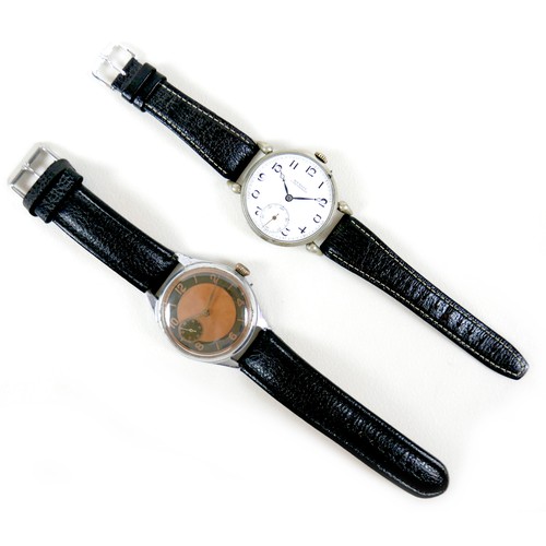 210 - Two oversized aviator / pilot's wristwatches, comprising an Art Deco Wengia Langendorf stainless ste... 