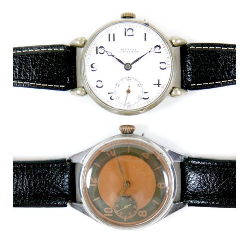 210 - Two oversized aviator / pilot's wristwatches, comprising an Art Deco Wengia Langendorf stainless ste... 