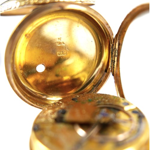 189 - An early Victorian 18ct yellow gold pocket watch, key wind, open faced, with machine engraved dial, ... 