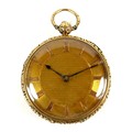 An early Victorian 18ct yellow gold pocket watch, key wind, open faced, with machine engraved dial, ... 
