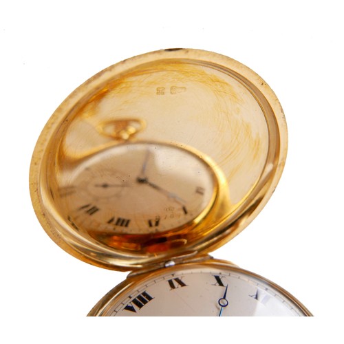 190 - A Swiss 18ct gold cased full hunter pocket watch, circa 1920s, keyless wind, the unsigned silvered d... 