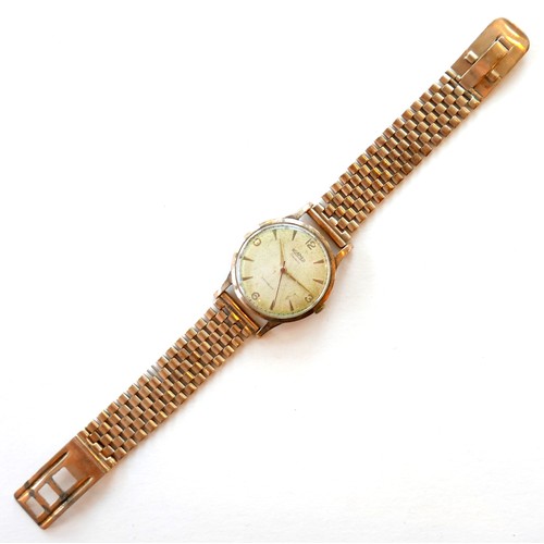 222 - A Roamer Premium 9ct gold gentleman's wristwatch, mid 1960, circular silvered dial with gold mixed A... 