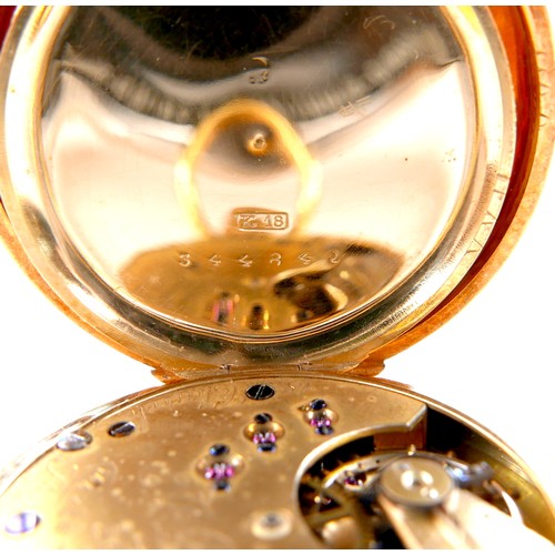 191 - A Victorian 18ct gold open faced pocket watch, by T. R. Russell, keyless wind, foliate engraved case... 