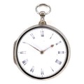 A George III silver pair cased open faced verge fusee pocket watch, the circular white enamel dial w... 
