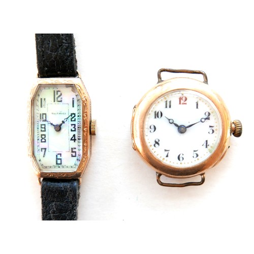 207 - A 15ct gold lady's wristwatch, circa 1930, circular white dial with Arabic numerals, case number 143... 