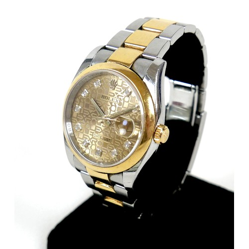 232 - A Rolex Oyster Perpetual Datejust 36 gentleman's stainless steel and 18K yellow gold wristwatch, mod... 
