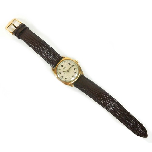 217 - A Titus Geneve 9ct gold cased gentleman's wristwatch, circa 1948 with circular cream dial, black Ara... 