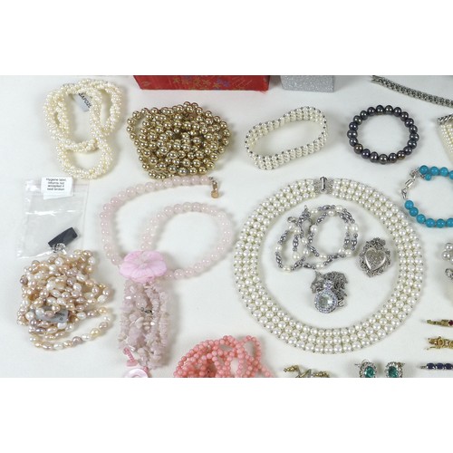 278 - A collection of modern costume jewellery, including cultured pearl and faux pearl necklaces, some Ge... 