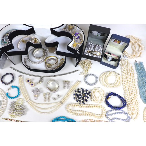 278 - A collection of modern costume jewellery, including cultured pearl and faux pearl necklaces, some Ge... 