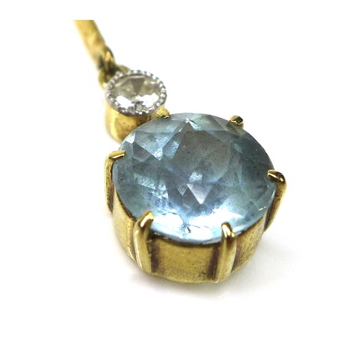 285 - An Edwardian 15ct gold, aquamarine and diamond necklace, the drop pendant set with a round cut aquam... 