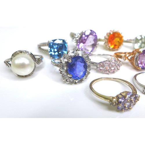 289 - A group of fifteen silver dress rings, with examples by Gemporia, Gems TV, and The Genuine Gemstone ... 