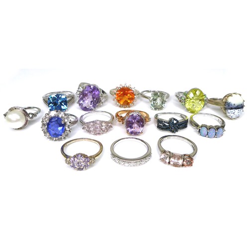 289 - A group of fifteen silver dress rings, with examples by Gemporia, Gems TV, and The Genuine Gemstone ... 