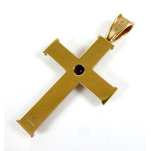 375 - An 18ct gold Theo Fennell cross pendant set with a round cut ruby to the centre, 4.0mm, hallmarked t... 