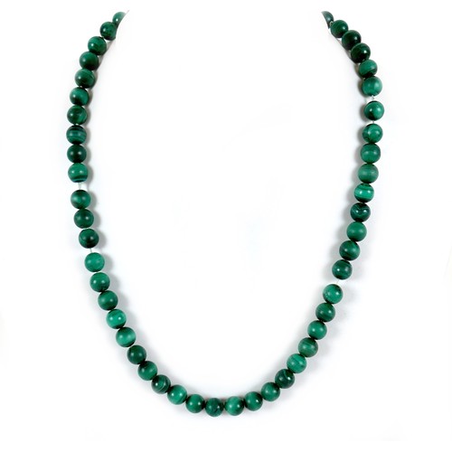 239 - A malachite bead necklace, each spherical bead 8mm, 48cm long, 60.0g.