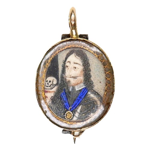 371 - An interesting gold memento mori portrait miniature brooch pendant, possibly 17th century, depicting...