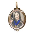 An interesting gold memento mori portrait miniature brooch pendant, possibly 17th century, depicting... 